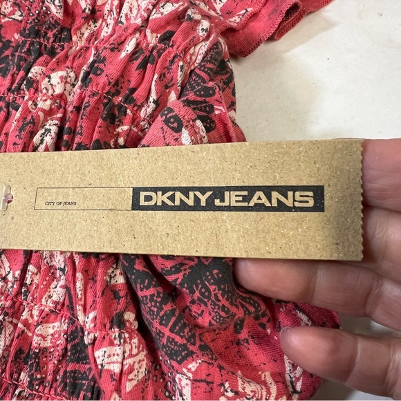 DKNY Jeans Floral V Neck Smocked Short Sleeve Top SZ 14 - Picture 6 of 10